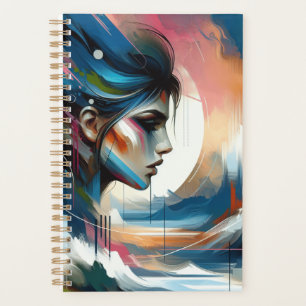 Agenda Mujer abstracta cara planner azul marrón