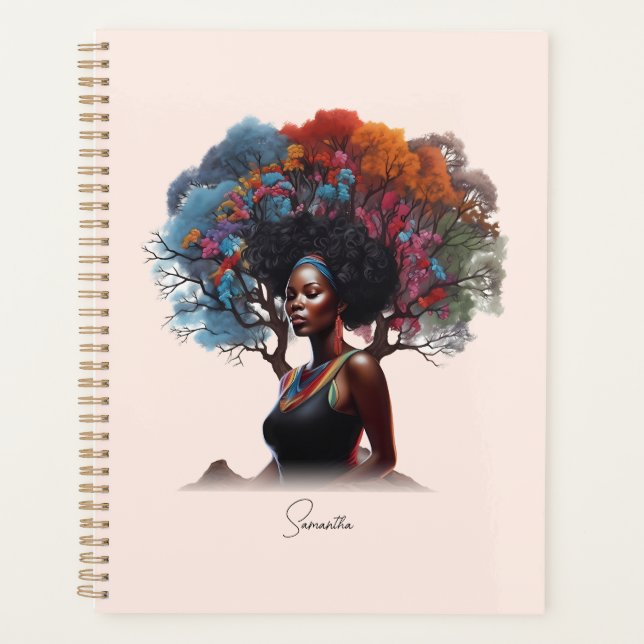 Agenda Mujer afroamericana con pelo adornado con árbol (Anverso)