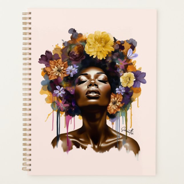 Agenda Mujer afroamericana con pelo afro floral (3) (Anverso)