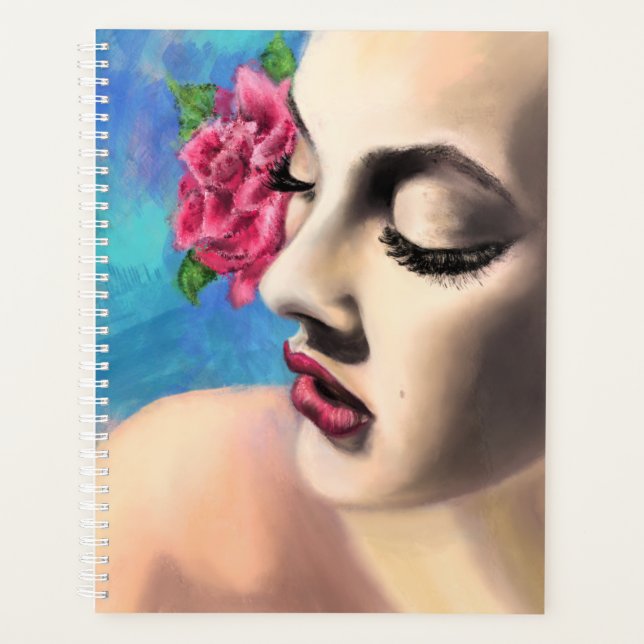 Agenda Mujer de belleza con rosa rojo - Arte de pintura o (Anverso)