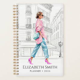 Agenda Mujer de moda bonita planificadora caminando