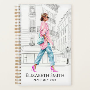 Agenda Mujer de moda bonita planificadora caminando
