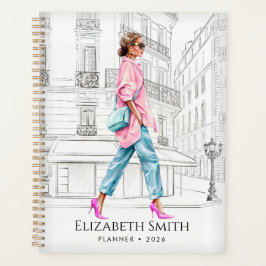 Agenda Mujer de moda bonita planificadora caminando