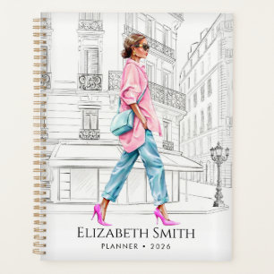 Agenda Mujer de moda bonita planificadora caminando