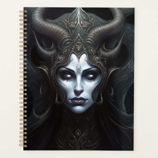 Agenda Mujer Demonio Reina arte de fantasía oscuro (Anverso)