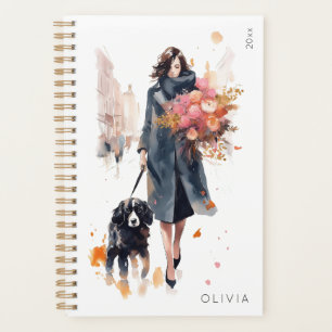 Agenda Mujer Elegante Amante de los Perros Floral Rosa