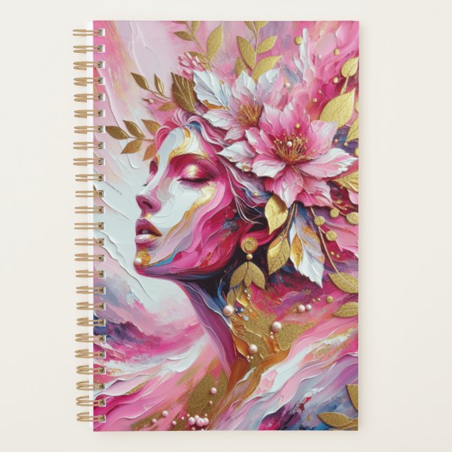 Agenda Mujer elegante planificadora rosa y dorada (Anverso)