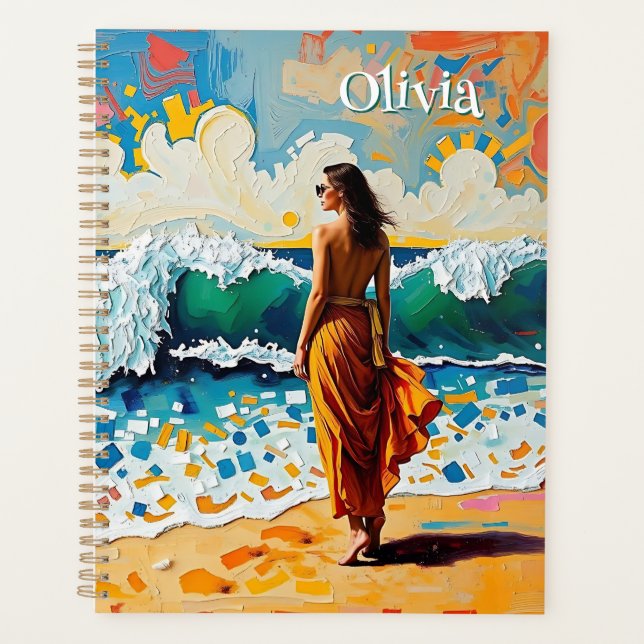Agenda Mujer en Arte de Costa Abstracta Personalizada (Anverso)