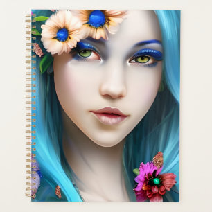 Agenda Mujer etérea con flores en su cabello azul