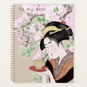 Agenda Mujer japonesa de madera sosteniendo retrato de té