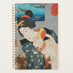 Agenda Mujer jugando con la imagen japonesa de gato