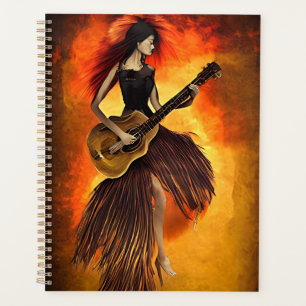 Agenda Mujer Jugando guitarra cielo rojo Resumen arte ori