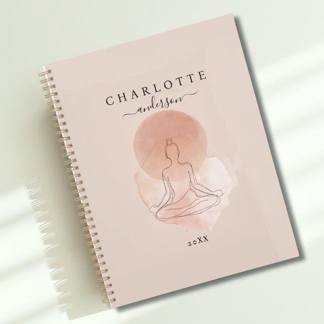 Agenda Mujer Meditando Arte de Línea Mínima (Minimal Line Art Meditating Woman Custom Planner with your Name or Text.)