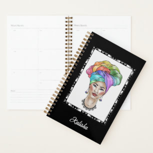 Agenda Mujer negra en un turbante colorido