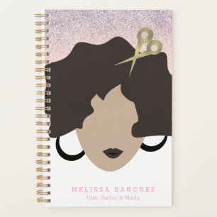Agenda Mujer Salón Pelo Marrón Brillo Dorado Falso Bellez