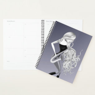 Agenda Mujer saxofonista Música gris monocromo