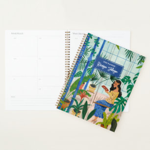 Agenda Mujer tropical en ilustracion de lectura de invern
