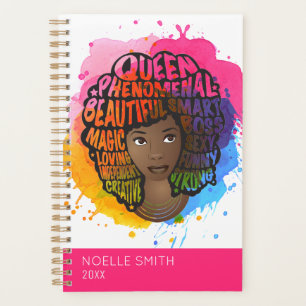 Agenda Mujeres motivadoras negras, pelo natural, acuarela