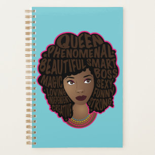 Agenda Mujeres motivadoras negras, pelo natural, azul