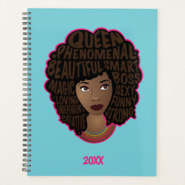 Agenda Mujeres motivadoras negras, pelo natural, azul