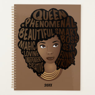Agenda Mujeres motivadoras negras, pelo natural, marrón