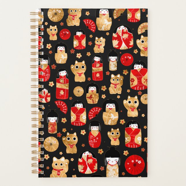 Agenda Muñecas japonesas - Gatos Kokeshi y Maneki Neko (Anverso)