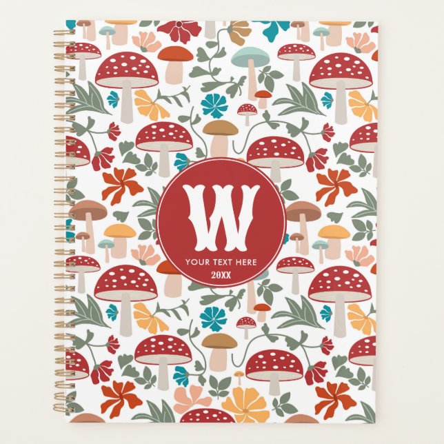 Agenda Mushrooms & Floral Mid Century Monograma moderno (Anverso)