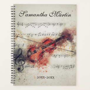 Agenda Música de violín elegante en acuarela