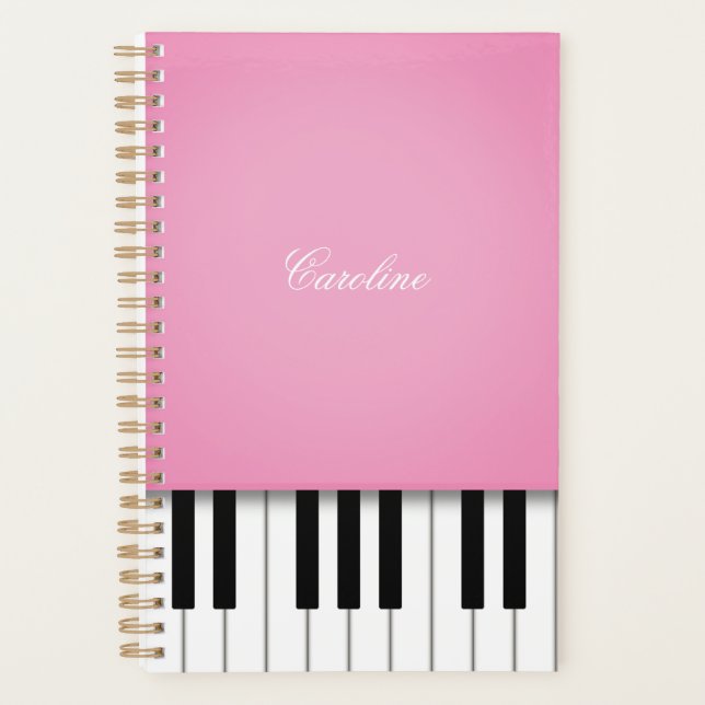 Agenda Música personalizada con teclado de piano rosa (Anverso)