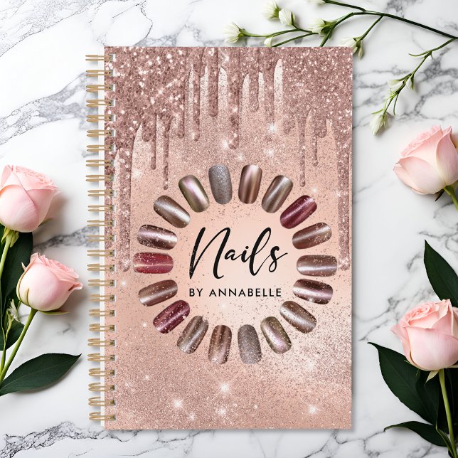 Agenda Nails Modern Rosa Gold Purpurina Drips Nombramient (Subido por el creador)