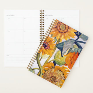 Agenda Naranja artístico girasol amarillo, floral