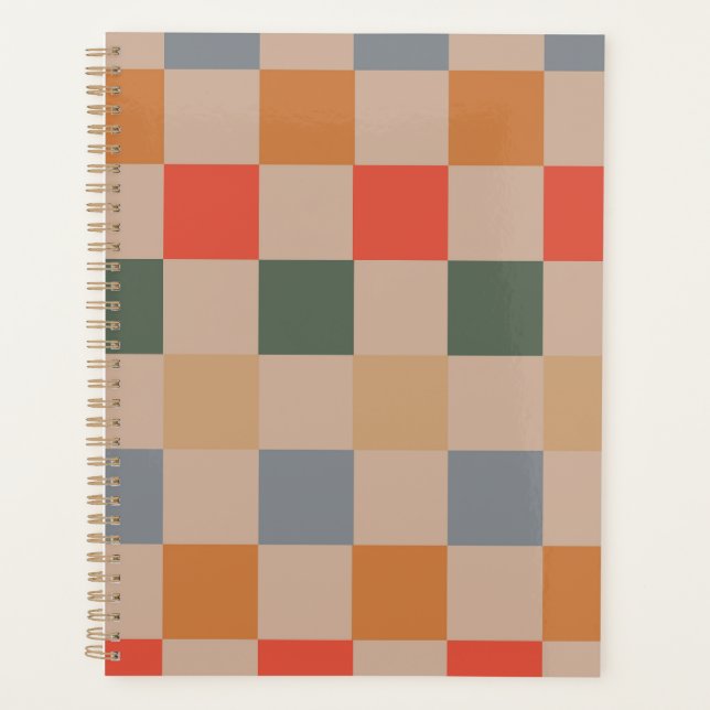 Agenda Naranja azul beige Brown Checkered Gingham Pattern (Anverso)