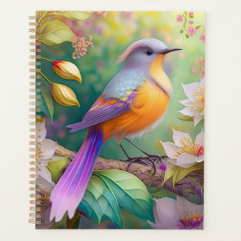 Agenda Naranja con cabeza de lavanda Pájaro de fantasía c