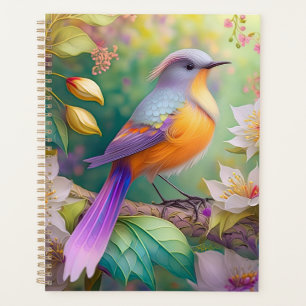 Agenda Naranja con cabeza de lavanda Pájaro de fantasía c