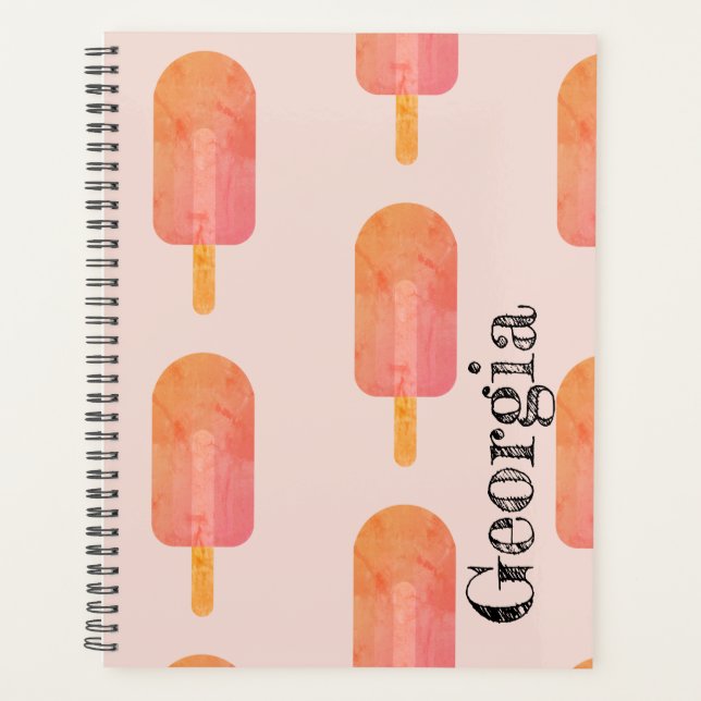 Agenda Naranja Cute Peachy Popsicle Custom Name Planner (Anverso)