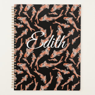 Agenda Naranja de acuarela Koi Fish Black Personalizado