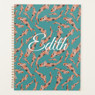 Agenda Naranja de acuarela Koi Fish Turquoise Personaliza