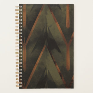 Agenda Naranja De Elegancia Oscura Y Patrón Verde