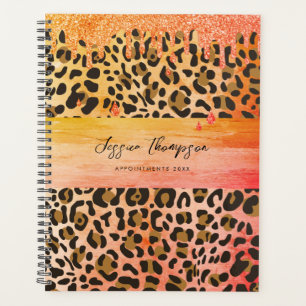 Agenda Naranja de impresión de animales leopardo Perforac