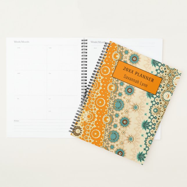 Agenda Naranja de patrón retro Planner azul marrón (Demostración)