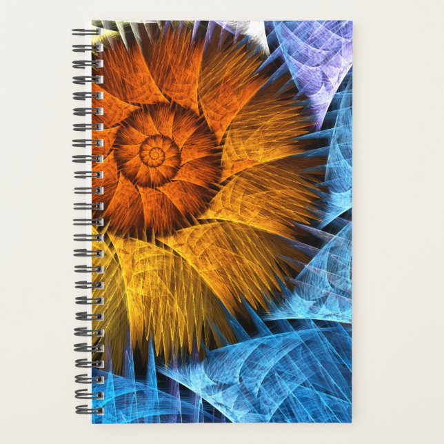 Agenda Naranja floral Azul amarillo abstracto arte (Anverso)