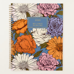 Agenda Naranja floral vintage Crema azul Boho Wildflowers