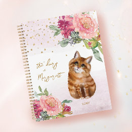 Agenda Naranja Ilustracion Gato Flores Chica Diario
