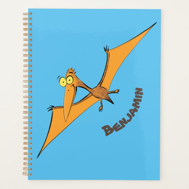 Agenda Naranja lindo y gracioso personalizado pterodáctil (Anverso)