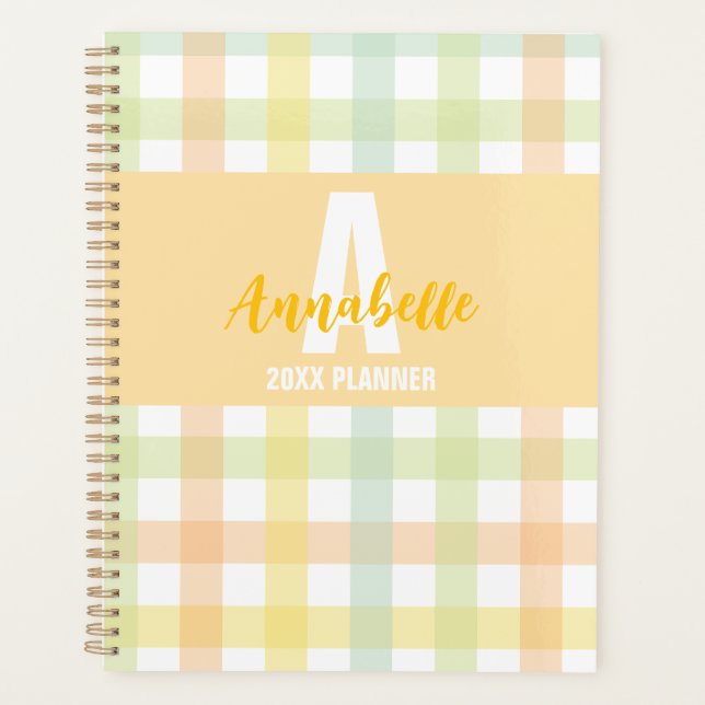 Agenda Naranja Pastel azul amarillo verde Monograma Gingh (Anverso)