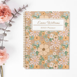 Agenda Naranja Peach Floral   Espiral personalizada