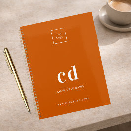 Agenda Naranja quemado con logotipo Iniciales de monogram