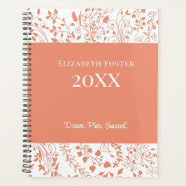 Agenda Naranja quemado y Personalizado floral blanco plan