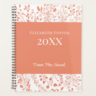 Agenda Naranja quemado y Personalizado floral blanco plan