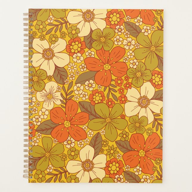 Agenda Naranja retro 60/70 y floral verde oliva (Anverso)
